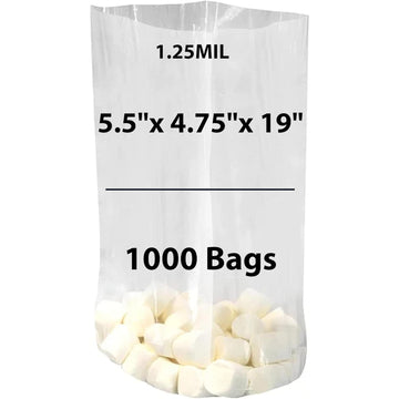 LDPE Clear Gusseted Poly bags 1.25 mil 5.5" X 4.75" X 19" 1000 Bags